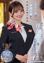 ハネムーン中の新婚夫婦から旦那をお触り誘惑　館内で寝取り口淫セックスをくり返す淫乱美人なホテルスタッフ　渚恋生